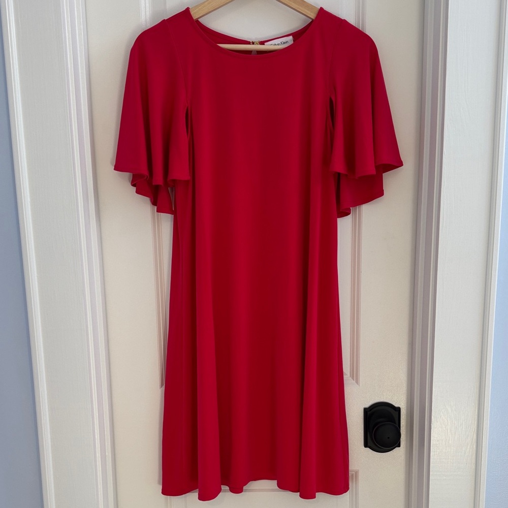 Calvin Klein Hot Pink Mini Dress with Flutter Sleeves